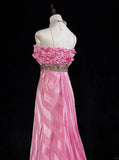 Ndyad Mermaid Spaghetti Straps Satin Beaded Long Prom Dress Beautiful Bridalmaid Dress Birthday Dress HZ1024