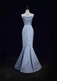 Ndyad Strapless Sequined Long Prom Dress Elegant Formal Evening Dress HZ1024