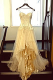 Ndyad White A-Line Sweetheart Applique Long Prom Dress Tulle Graduation Prom Dress HZ1024