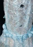 Ndyad Blue Mermaid Spaghetti Straps Organza Diamond Long Prom Dress Lace Floral Evening Gown HZ1024