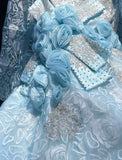 Ndyad Blue Mermaid Spaghetti Straps Organza Diamond Long Prom Dress Lace Floral Evening Gown HZ1024