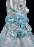 Ndyad Blue Mermaid Spaghetti Straps Organza Diamond Long Prom Dress Lace Floral Evening Gown HZ1024