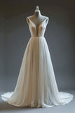 Ndyad A-Line Spaghetti Strap Chiffon Long Wedding Dress Simple Bridesmaid Dress HZ1024
