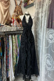 Ndyad Black Halter A-Line Chiffon&Tulle Open Back Prom Dresses Birthday Dresses HZ1024