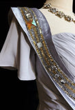 Ndyad Spaghetti Strap Chiffon Beaded Sequin Long Prom Dress Embroidered Applique Evening Gown HZ1024