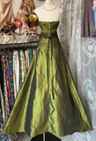 Ndyad Mermaid Strapless Olive Green Satin Tulle Long Prom Dress Sequin Beaded Evening Dress HZ1024