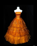 Ndyad Orange A-Line Strapless Tulle Sequin Long Prom Dress Gorgeous Sweet 16 Dress Quinceanera Dress HZ1024