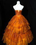 Ndyad Orange A-Line Strapless Tulle Sequin Long Prom Dress Gorgeous Sweet 16 Dress Quinceanera Dress HZ1024