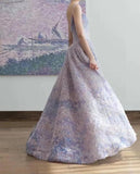 Ndyad Spaghetti Strap Tulle Applique Long Prom Dress Adult Ceremony Birthday Dress HZ1024