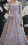 Ndyad Spaghetti Strap Tulle Applique Long Prom Dress Adult Ceremony Birthday Dress HZ1024