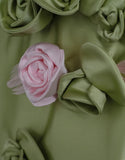 Ndyad Green A-Line Strapless Satin Applique Long Prom Dress Cute Birthday Dress Formal Evening Dress HZ1024