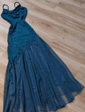 Ndyad Spaghetti Strap Chiffon Beaded Appliqu¨¦ Long Prom Dress Evening Dress HZ1024