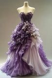 Ndyad Purple A-Line Sweetheart Neck Chiffon Beading Long Prom Dress Applique Evening Dress HZ1024
