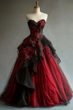 Ndyad A-Line Sweetheart Neck Tulle Applique Long Prom Dress Vintage Evening Gown HZ1024