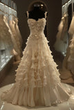 Ndyad A-Line Spaghetti Straps Chiffon Satin Long Wedding Dress with Beaded Appliques Simple Prom Dress HZ1024