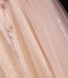 Ndyad Pink A-Line V-neck Glitter Tulle with Beaded Long Prom Dress Adult Ceremony Evening Dress HZ1024