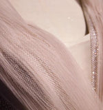 Ndyad Pink A-Line V-neck Glitter Tulle with Beaded Long Prom Dress Adult Ceremony Evening Dress HZ1024