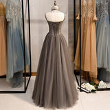 Ndyad Spaghetti Strap Tulle Beaded Long Prom Dress Graduation Prom Dress Birthday Dress HZ1024