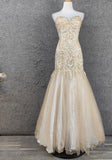 Ndyad Champagne Mermaid Sweetheart Neck Beaded Tulle Long Ball Dress Vintage Evening Dress HZ1024