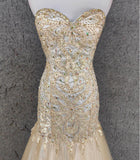 Ndyad Champagne Mermaid Sweetheart Neck Beaded Tulle Long Ball Dress Vintage Evening Dress HZ1024