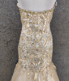 Ndyad Champagne Mermaid Sweetheart Neck Beaded Tulle Long Ball Dress Vintage Evening Dress HZ1024