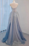 Ndyad Sweetheart Neck Sequined Tulle Long Prom Dress Birthday Dress Graduation Prom Dress HZ1024