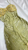 Ndyad Bodycon Dress Beautiful Spaghetti Straps Chiffon Sequin Long Prom Dress Evening Dress HZ1024