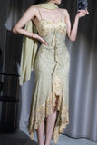 Ndyad Bodycon Dress Beautiful Spaghetti Straps Chiffon Sequin Long Prom Dress Evening Dress HZ1024