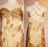 Ndyad Vintage Floral Satin Applique Spaghetti Straps Chiffon Prom Dresses Party Dresses HZ1024