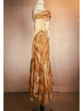 Ndyad Vintage Floral Satin Applique Spaghetti Straps Chiffon Prom Dresses Party Dresses HZ1024