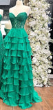 Ndyad Sweetheart Neck Chiffon Lace Blue Long Prom Dress, Blue Long Graduation Dress HZ1024