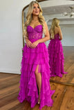 Ndyad Sweetheart Neck Chiffon Lace Blue Long Prom Dress, Blue Long Graduation Dress HZ1024