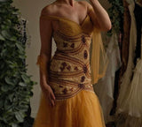 Ndyad Yellow Mermaid Tulle Chiffon Long Prom Dress Pretty Birthday Dress HZ1024