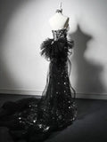 Ndyad Silver Mermaid Strapless Sequin Tulle Long Prom Dress Formal Evening Dress HZ1024