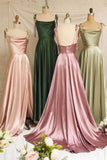 Ndyad Strap A-Line Satin Simple Long Prom Dress Bridesmaid Dress HZ1024