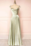 Ndyad Strap A-Line Satin Simple Long Prom Dress Bridesmaid Dress HZ1024