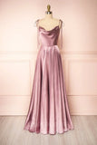 Ndyad Strap A-Line Satin Simple Long Prom Dress Bridesmaid Dress HZ1024