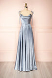 Ndyad Strap A-Line Satin Simple Long Prom Dress Bridesmaid Dress HZ1024
