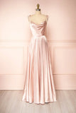 Ndyad Strap A-Line Satin Simple Long Prom Dress Bridesmaid Dress HZ1024