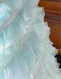 Ndyad Sky Blue A-Line Strapless Tulle Beaded Long Prom Dress Sequined Layered Adult Ceremony Dress HZ1024