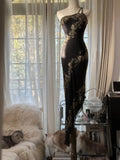 Ndyad Light Green Simple Bodycon Party Dresses Elegant One Shoulder Chiffon Applique Beaded Prom Dress HZ1024