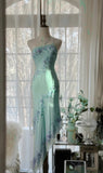 Ndyad Light Green Simple Bodycon Party Dresses Elegant One Shoulder Chiffon Applique Beaded Prom Dress HZ1024