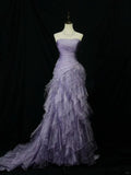 Ndyad Purple Mermaid Strapless Tulle Layered Long Prom Dress Formal Evening Dress HZ1024