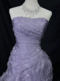 Ndyad Purple Mermaid Strapless Tulle Layered Long Prom Dress Formal Evening Dress HZ1024