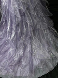 Ndyad Purple Mermaid Strapless Tulle Layered Long Prom Dress Formal Evening Dress HZ1024