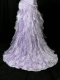 Ndyad Purple Mermaid Strapless Tulle Layered Long Prom Dress Formal Evening Dress HZ1024