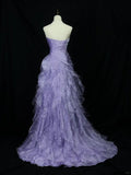Ndyad Purple Mermaid Strapless Tulle Layered Long Prom Dress Formal Evening Dress HZ1024