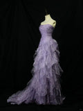 Ndyad Purple Mermaid Strapless Tulle Layered Long Prom Dress Formal Evening Dress HZ1024
