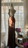 Ndyad Chocolate Mermaid Sweetheart Neck Satin Long Prom Dress Elegant Evening Gown HZ1024