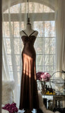 Ndyad Chocolate Mermaid Sweetheart Neck Satin Long Prom Dress Elegant Evening Gown HZ1024